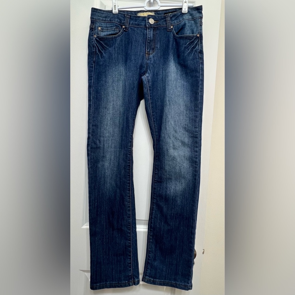 Kardashian Kollection Deep Blue Kim Curvy Skinny Flare Jeans  Size 10